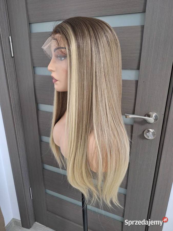 Peruka długa prosta blond shatush z koronką Nakrycia głowy Malbork