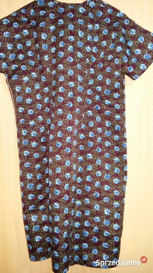Bordowa sukienka w niebieskie kwiatki z krótkim Łódź