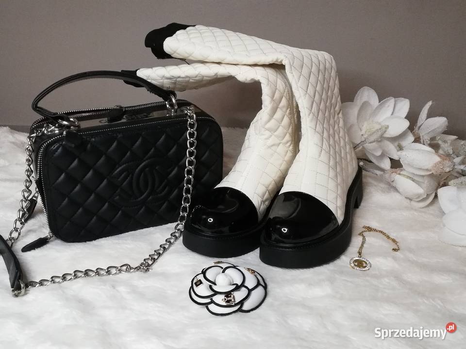 kozaki pikowane ecru w stylu Chanel 24cm Warszawa sprzedam