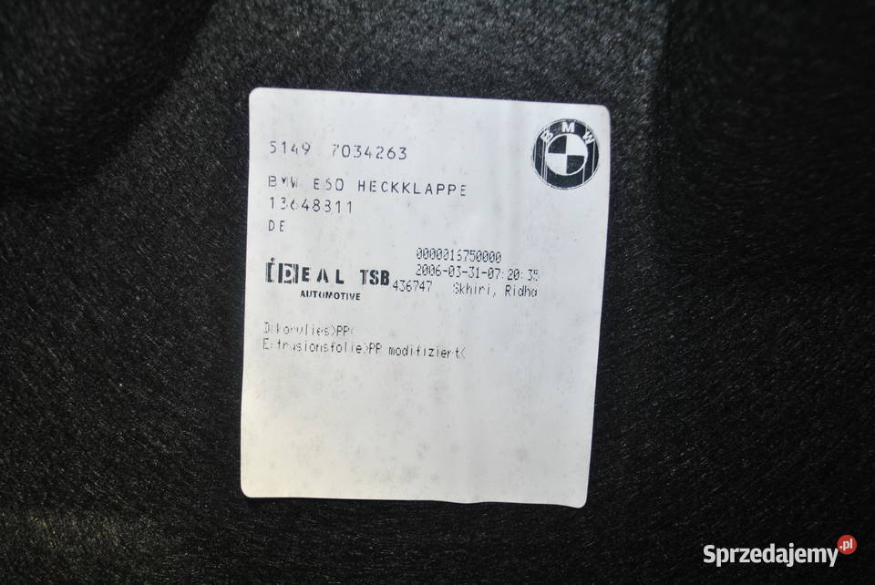 Tapicerka tylnej klapy BMW E60 Części samochodowe