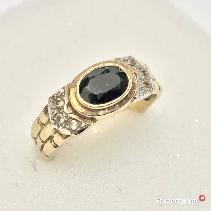 Złoty PIERŚCIONEK 14K cudny SZAFIR cyrkonie r 16 Pierścionki mazowieckie Warszawa
