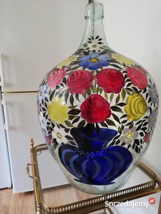 Ozdobna butla na wino w kwiatch Porcelana i szkło Gorlice