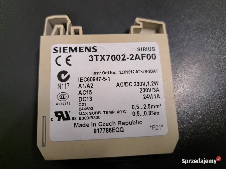 Przekaźnik 3TX7 1NO 3A 230V ACDC 3TX70022AF00 Włoszczowa sprzedam