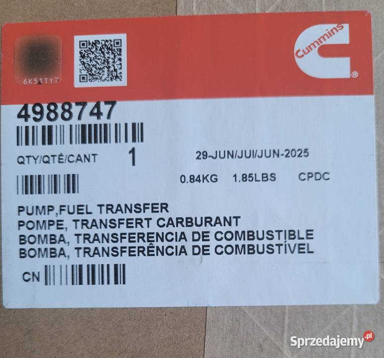 4988747 oryginalna pompa paliwa Cummins 3936316 Układ paliwowy Stalowa Wola
