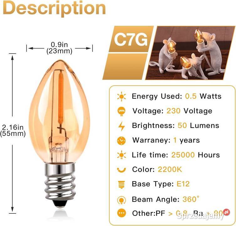 Hcnew C7 E12 220V lampa świeczna LED05W Zawiercie