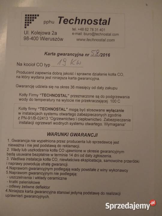 Piec CO TECHNOSTAL sprzedam