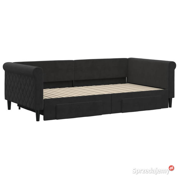 Sofa rozsuwana z szufladami czarna aksamit Warszawa sprzedam