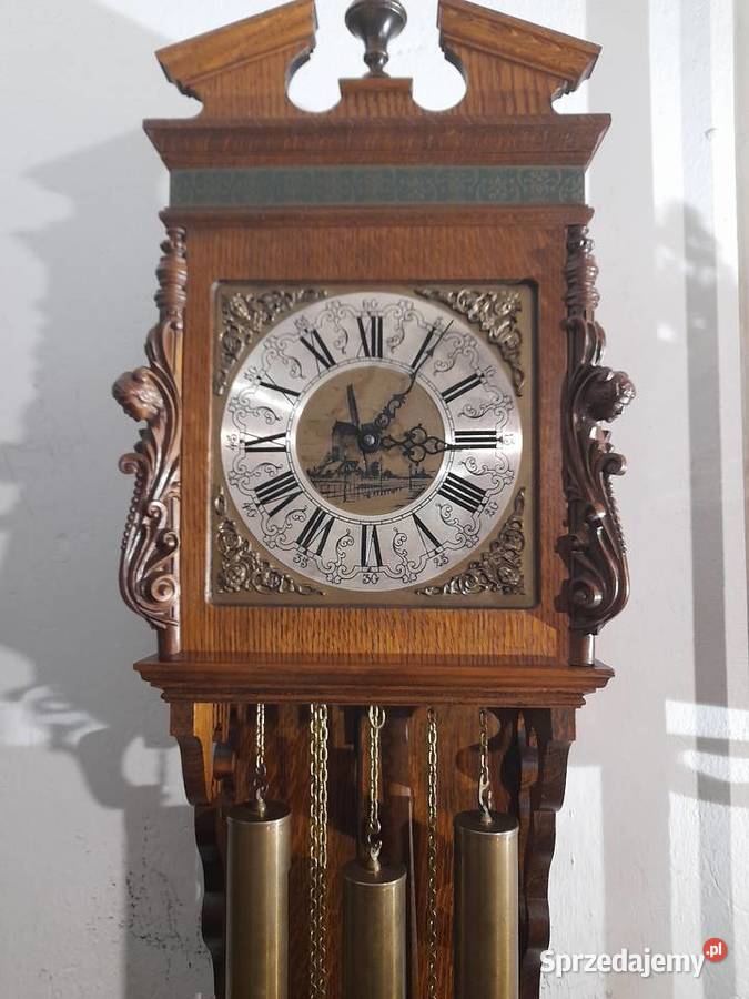 Wiszący zegar ścienny holenderski kwadransowy drewno Zegary