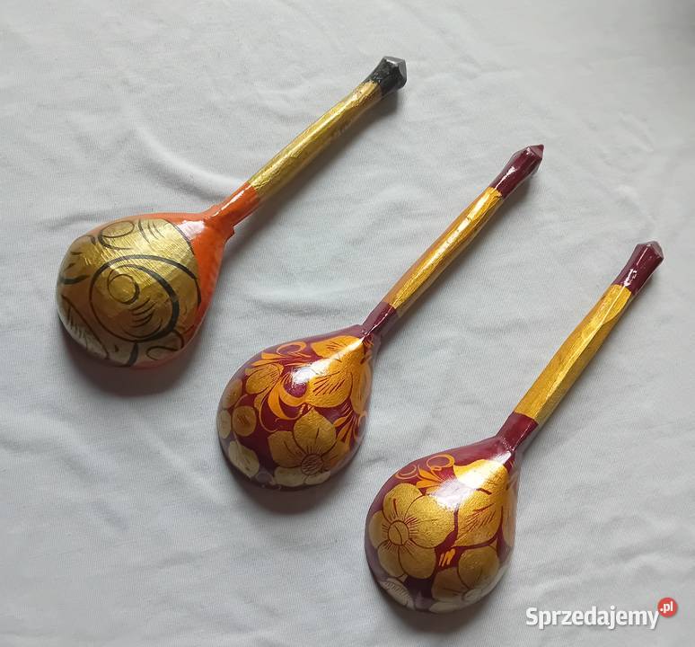 Trzy drewniane łyżki Chochłoma Rosja ręcznie Koźminek sprzedam