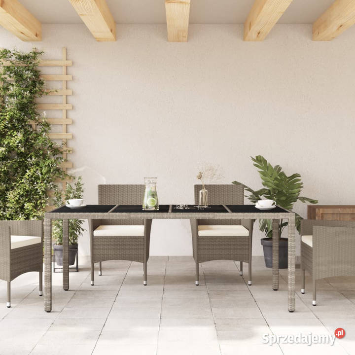 Stół ogrodowy ze szklanym blatem szary 190x90x75