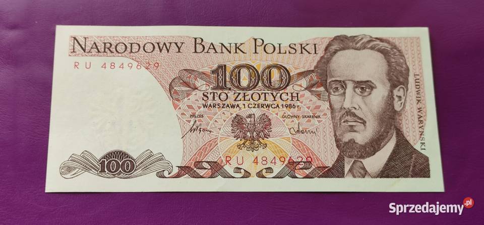Banknot z PRLu 100 1986 stan UNC 3 Pruszków