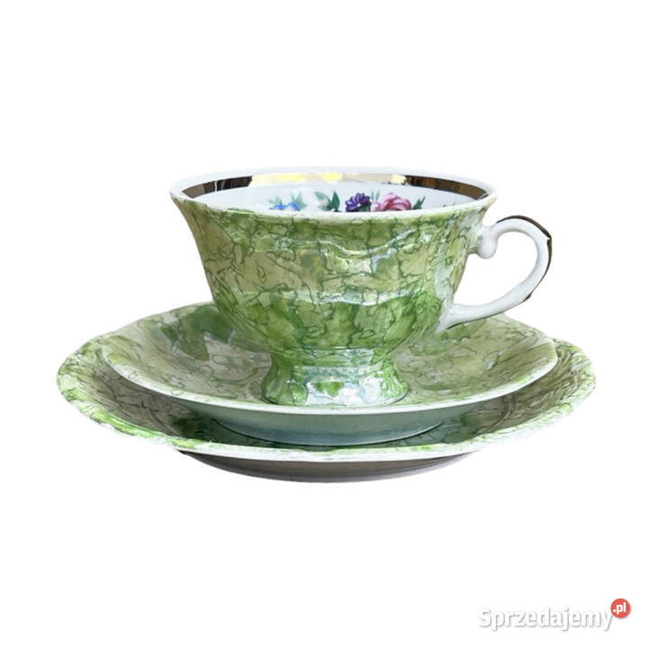 Zielony zestaw śniadaniowy Zakład Porcelany Warszawa