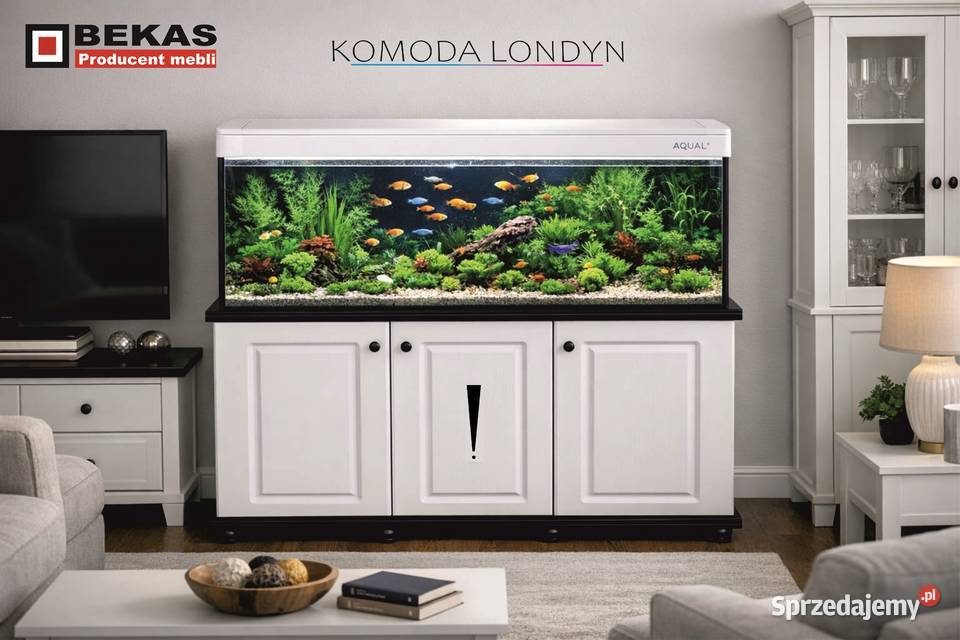 Komoda LONDYN pod Akwarium Biały Dąb Czarny BLAT 80cm Katowice