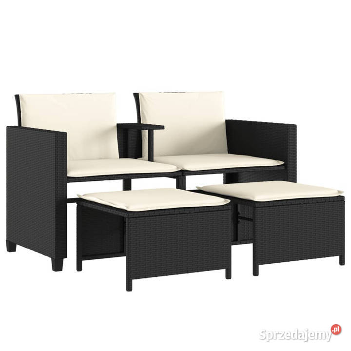 2os sofa ogrodowa ze stolikiem i stołkami czarna Zestawy mebli ogrodowych Warszawa