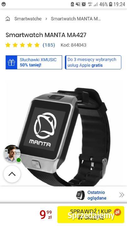 Nowy smartwatch Manta jak na foto. Paragon gwarancja.