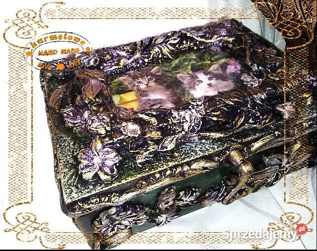 Herbaciarka z kotami decoupage handmade Warszawa