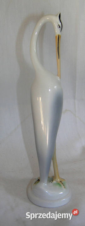 czapla biala vintage porcelana HollohazaD31vin Bartków