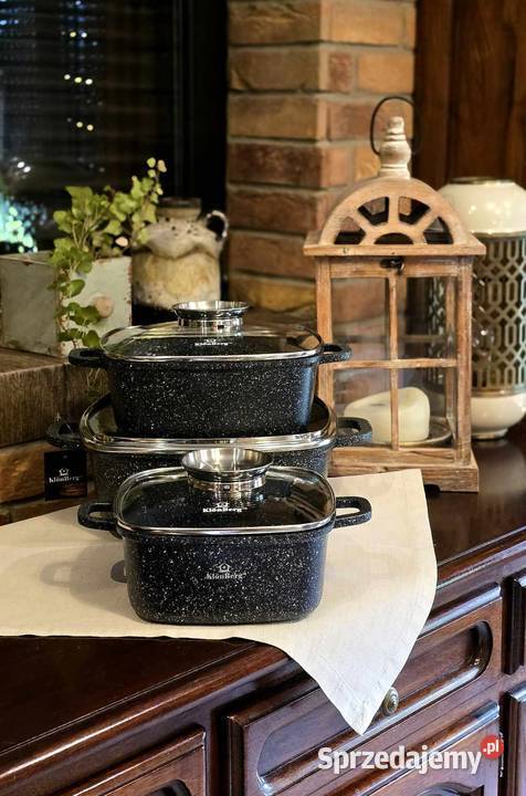 Garnki brytfanki marmurkowe 3 czarne szare