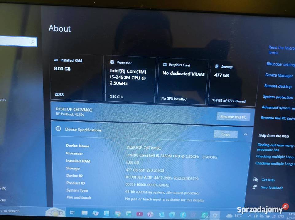 HP ProBook 4530s i5 8GB RAM 512GB SSD Pozostałe Kraków