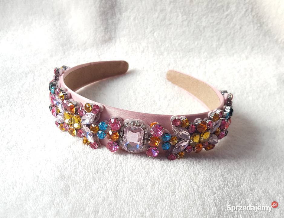 Różowa kolorowa opaska do włosów kamienie Ozdoby do włosów