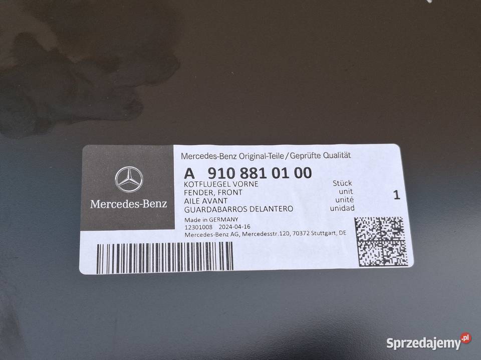 MERCEDES SPRINTER W907 W910 BŁOTNIK PRAWY PRZÓD Bieleń