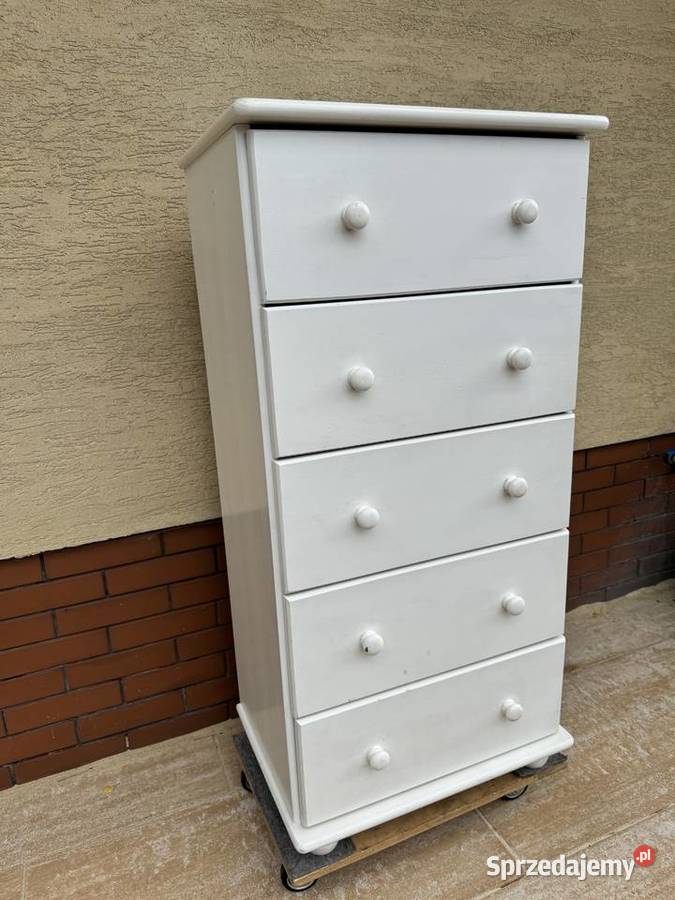 Szafka z szufladami drewniana biała słupek