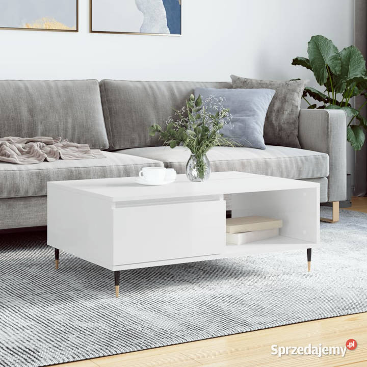 Stolik kawowy biały o wysokim połysku 90x60x35 Stoły Warszawa