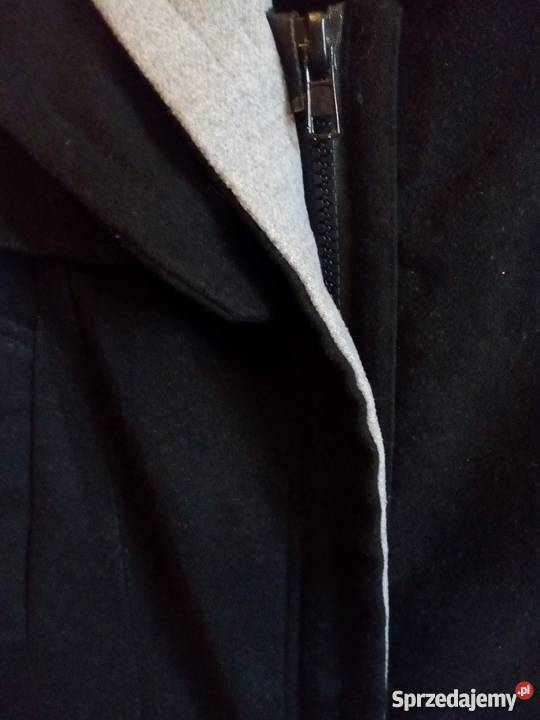 Płaszcz ze skórzanymi rękawami czarny Kurtki i płaszcze pomorskie Rumia