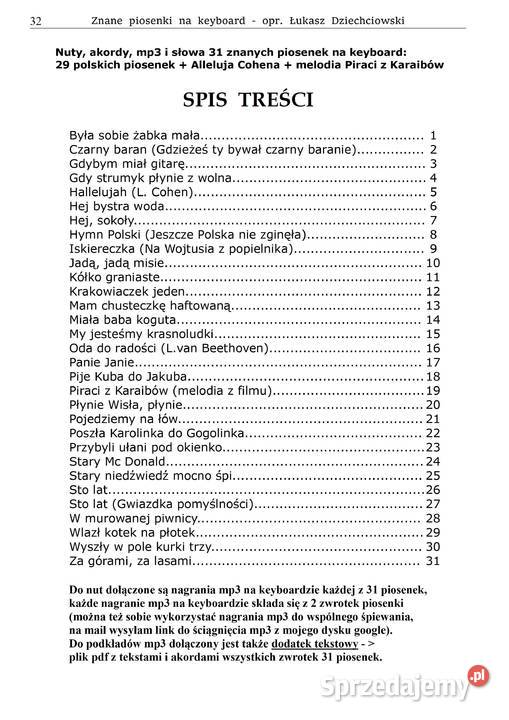 Piosenki na keyboard nuty 31 znanych polskich Poznań