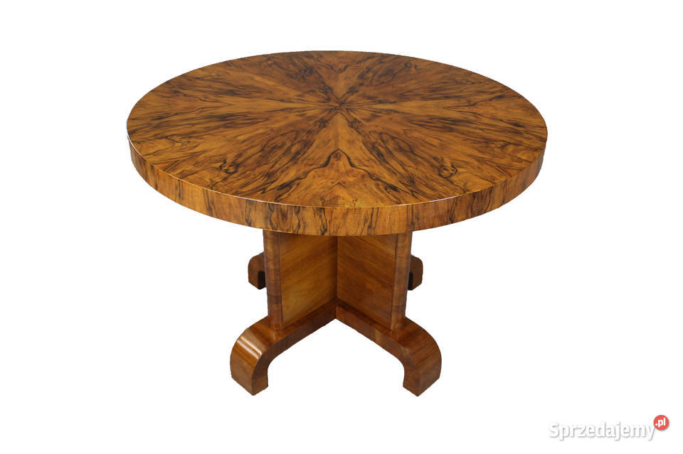 Okrągły stół gabinetowy art deco Piękny fornir Antyki, Sztuka, Kolekcje Zielonka