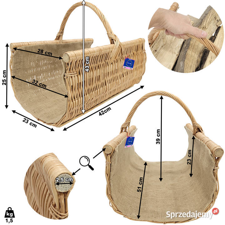 Kosz wiklinowy na drewno z jutą Rynna 50x43x32 brązowy Stalowa Wola