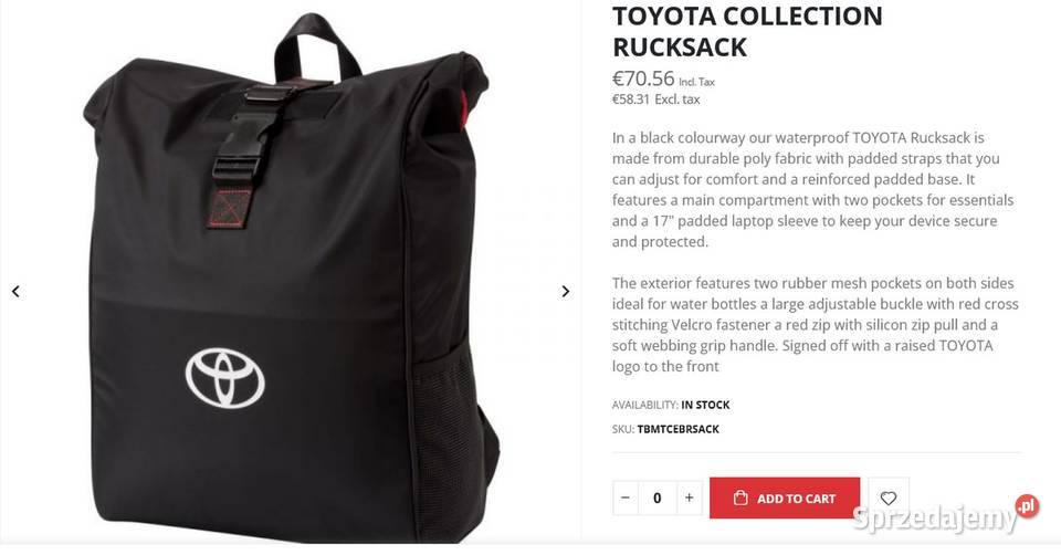 Plecak TOYOTA wodoodporny na laptopa itp Gdańsk