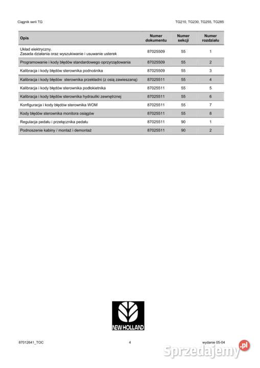 Książka serwisowa instrukcja napraw Holland Ciągniki Lublin