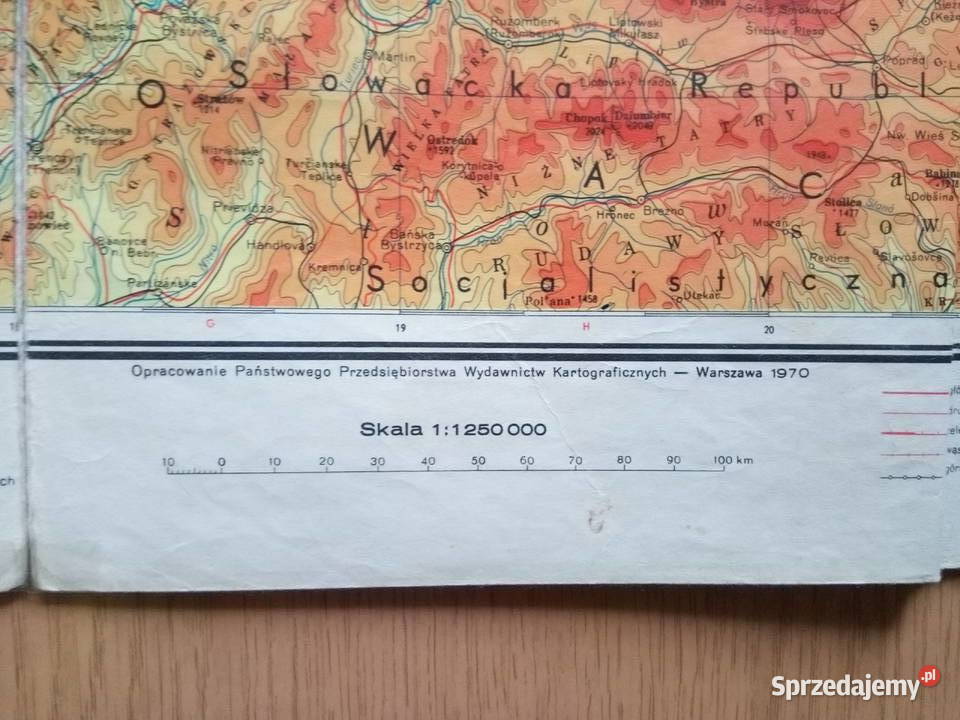 Mapa Polski 1970r Skala 1 250 000 śląskie Dąbrowa Górnicza