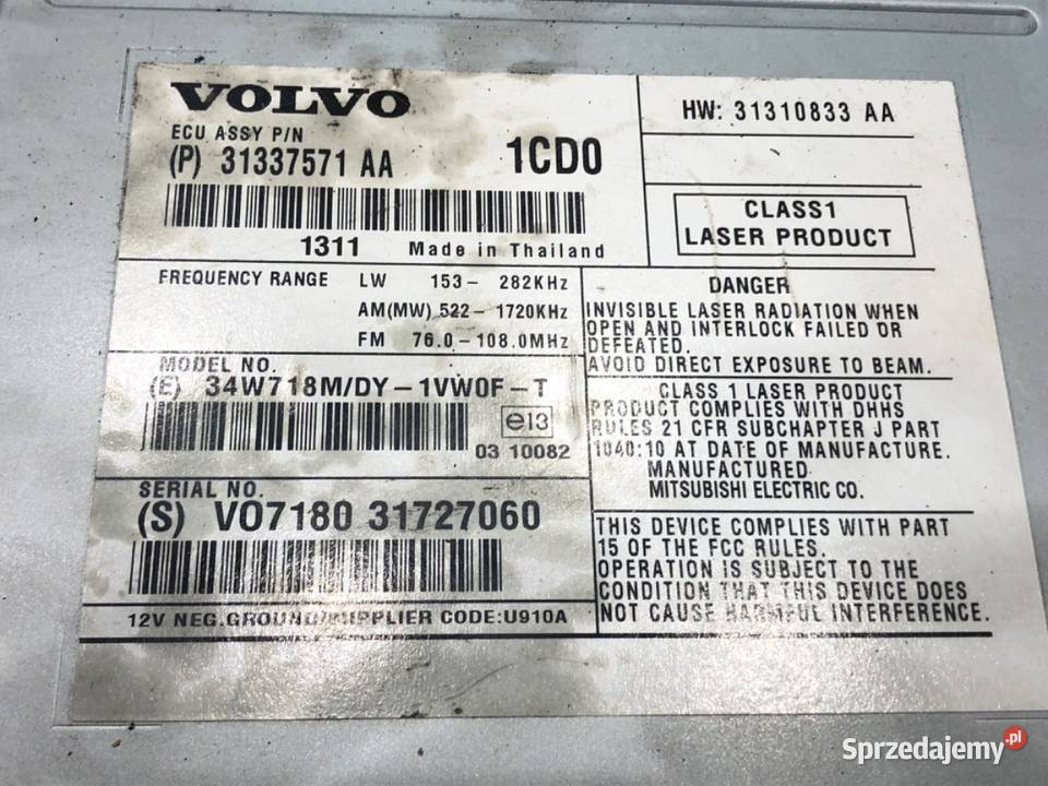 RADIO ZMIENIARKA VOLVO V40 31337571 ODTWARZACZ podkarpackie