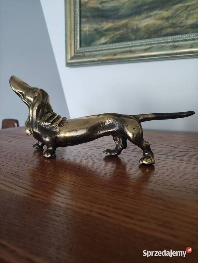 Figurka Pies Jamnik Mosiądz Lity Vintage 23 lubelskie Janów Lubelski