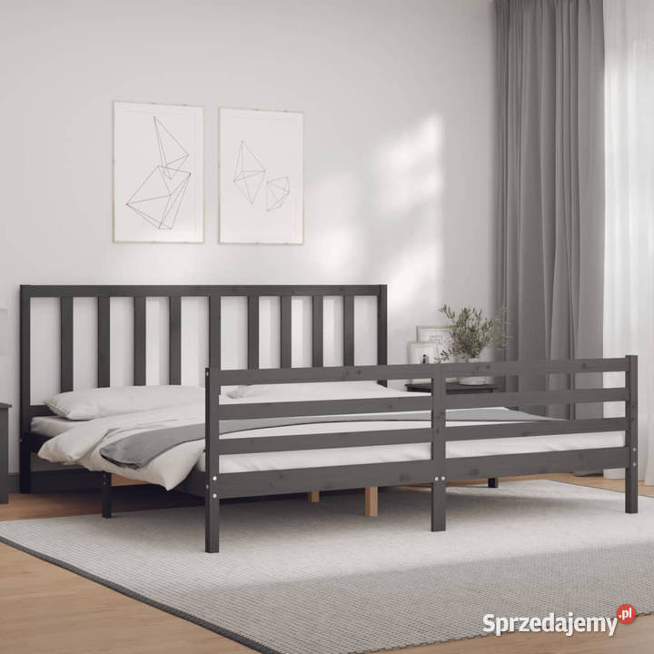 Rama łóżka z wezgłowiem szara lite drewno