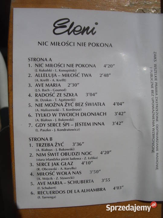 Pop kas ELENI Nic milosci nie pokona 1995 Wołów