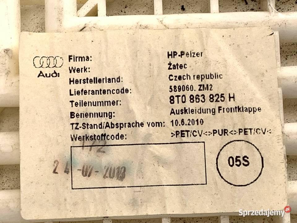 WYGŁUSZENIE MASKI AUDI A4 B8 SedanLimuzyna 0715 Elementy wygłuszające podkarpackie