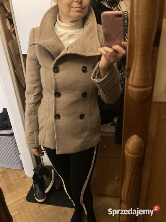 Krótki beżowy płaszczyk HM S mazowieckie Ząbki