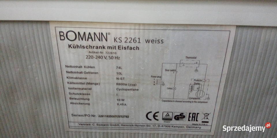 Sprzedam lodówkę używana marki Bomann Sosnowiec