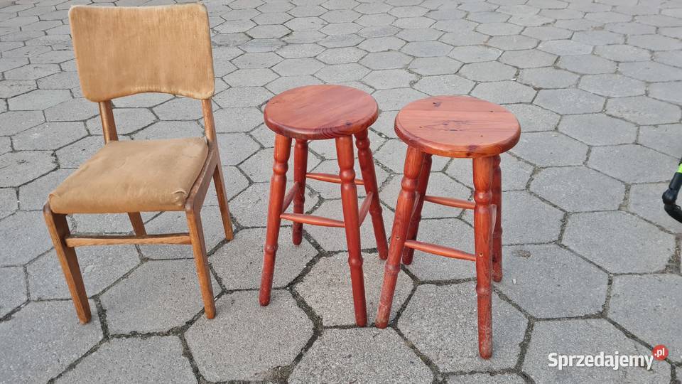 Krzesła PRL motylek Chierowski pufy stołki