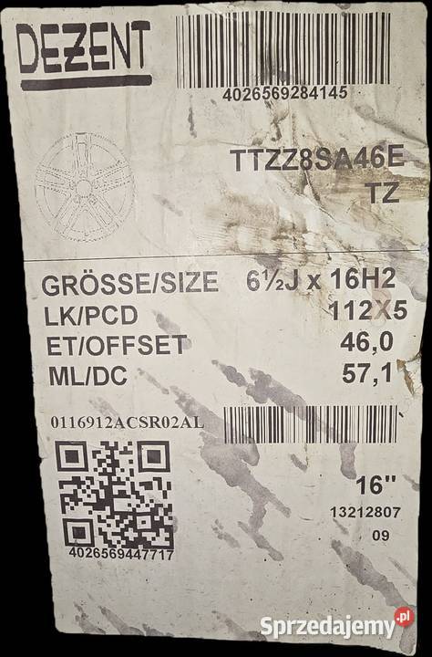 2 NOWE Felgi DEZENT TZ 16 5x112 ET46 Grupa VAG Samochodowe Strzelce Krajeńskie