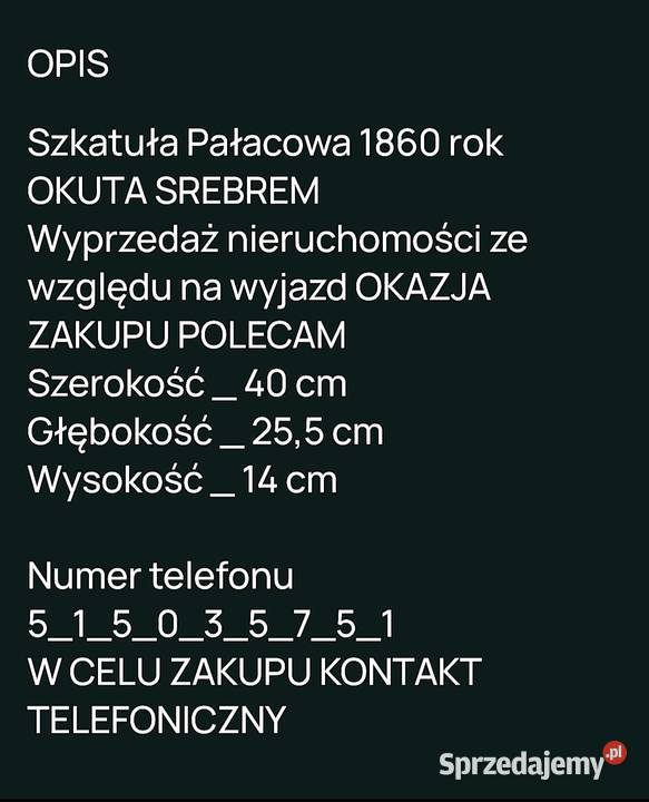 Szkatułka Pałacowa 1860 r OKUTA SREBREM Węgorzewo sprzedam