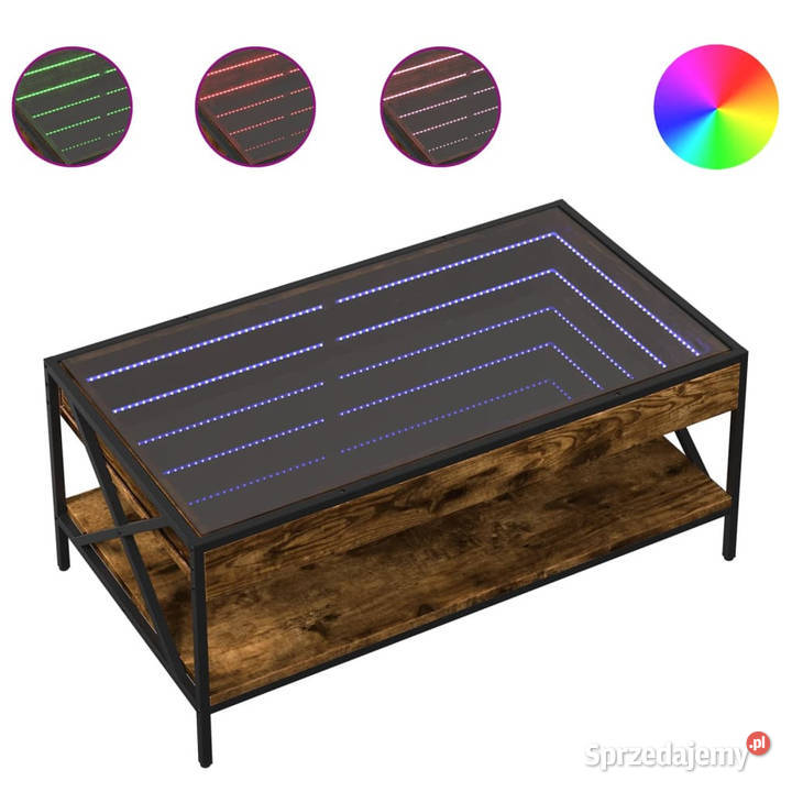 Stolik kawowy z LED Infinity przydymiony dąb