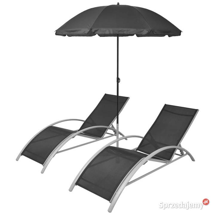 Leżaki z parasolem aluminiowe czarne WM42161 Warszawa