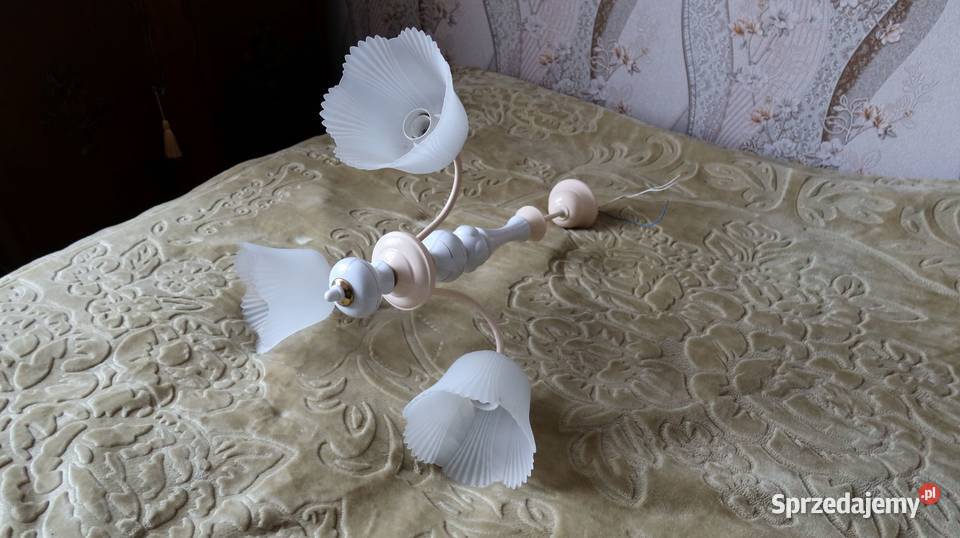 Żyrandol 3 Ramienny z Porcelitu Klosze Szkło PRL Ziębice