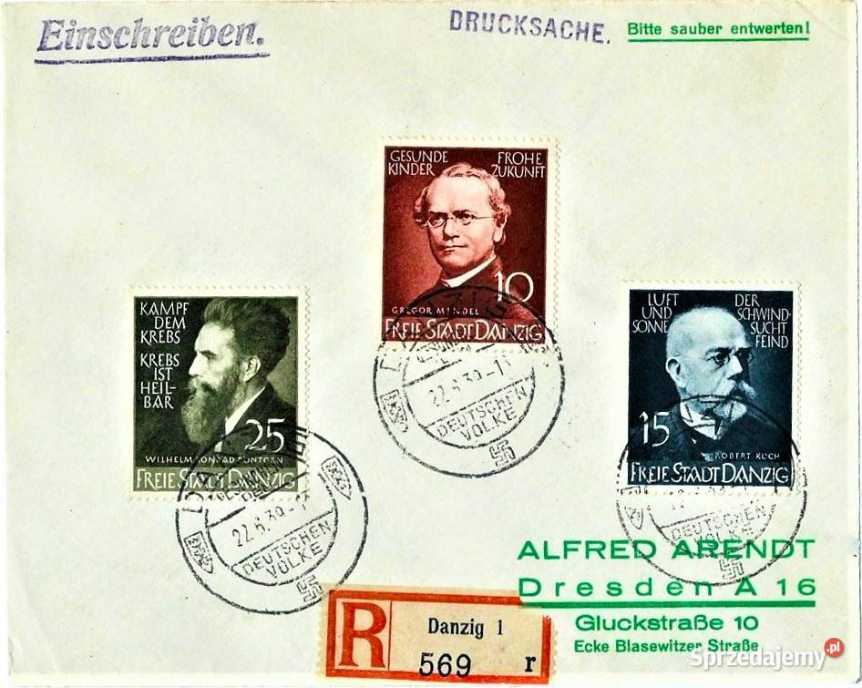 WMG DANZIG 1939 koperta polecona wysyłka Antyki, Sztuka, Kolekcje Człuchów