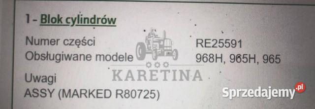 John Deere 6359D R80725 RE25591 Blok Cylindrów Jastrzębniki
