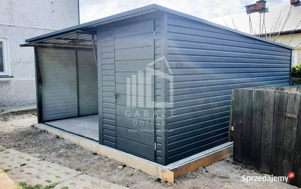 GARAŻ BLASZANY 45m x 6m spad tył Brama drzwi łódzkie Łódź